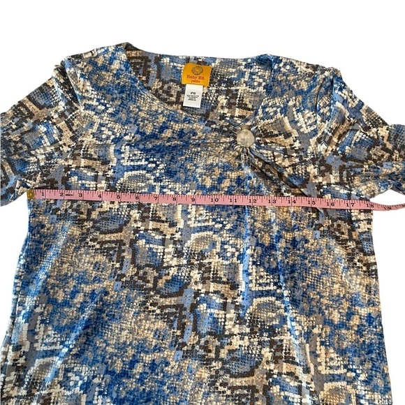 RUBY Rd Petite Small Business Casual Top Blue Brown Cream - Picture 5 of 9